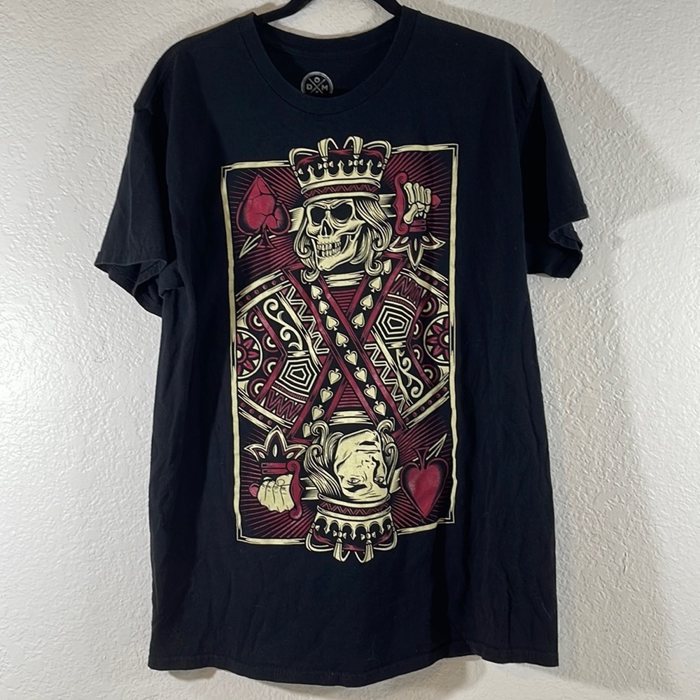 DOM Men's Graphic Suicide King T-Shirt Black Skeleton Short Sleeve Size Large
